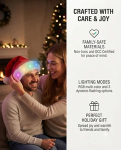 GCC Christmas Hats with Lights LED Red Xmas Plush Santa Hat Customized Festival Party Hat
