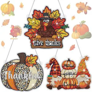 Thanksgiving Day Door Decorations DIY Thanksgiving Day Diamond Painting Hanging Sign Thanksgiving Day Door Hanger Set