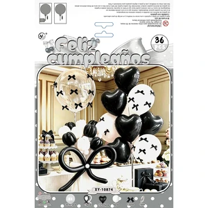 36 Pcs Balloon Set Spanish Birthday Party Decor Bow Heart Foil Latex Globos Kit for Kids Adult Birthday Supplies