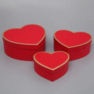 Valentine's Day Biodegradable Rigid Paperboard Gift Boxes (Set of 3Pcs) with Stamping and Heart Shape