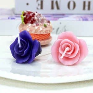 Factory Custom Colorful Birthday Candles Handmade Rose Shape Unscented Cake Candles For Valentine's Day Birthday Decoration