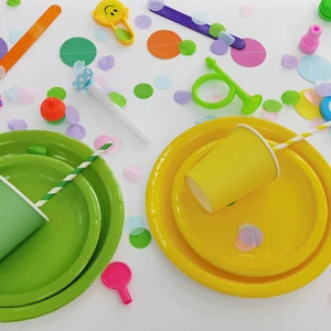 Kids Birthday Theme Party Supplies Set Party Decorations Disposable Solid Green Paper Plate Cup Napkin Tableware Kit