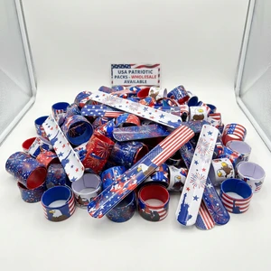 Cross-Border Children's Independence Day Party Favors 10-Piece PVC Promotional Wristbands Customized Colors Logo for 4th July