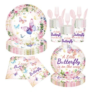 Butterfly Birthday Party Napkin Supplies Tableware Set Disposable Decoration Girls Birthday Party or Baby Shower