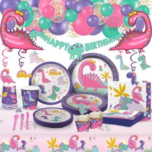 Dinosaur Party Supplies Set Serves 20 Birthday Party Decorations for Girls Large Foil Balloons Plates Cups Happy Birthday Kit