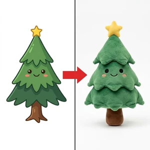 Anthropomorphic Christmas Tree Plush Figurine Soft Green Tier Foliage Stitched Blush Cheek Yellow Star peak Holiday Gift Toy