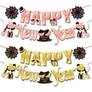 Atmosphere Ornament Happy New Year Letter Banner Wholesale Backdrop Hanging Drop Glitter Paper Banner