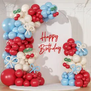 Cute Girls Red Blue pink Kids Children's Party Supplies Birthday Decoration Inflatable Party Set Kit Cherry Garland Balloon Arch