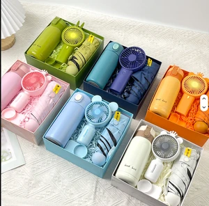 HBC Custom Logo Silk Screen Printed Stainless Steel Promotional Corporate Gift Set Thermos Cup Fan Umbrella Father's Day