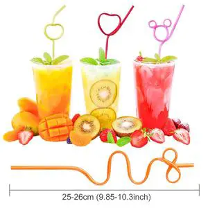 100 Pack Creative Crazy Loop PP Plastic Reusable Fun Shape Drinking Straws for Kids Birthday Party and Cocktail Use