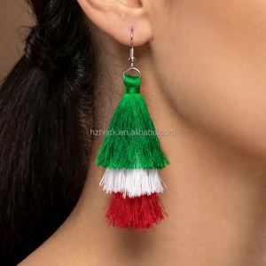 Mexican Independence Day Accessories Rio Carnival Venice Carnival Red White Green Tassel Earrings