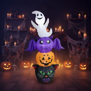 Halloween Inflatable Ghost Pumpkin Bat Black Cat Combo Set with LED Lights Outdoor Yard Decoration Ornaments