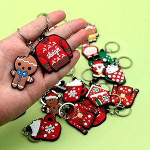 Fashion New Popular Customizable 2D Soft PVC Christmas Themed Keychains Bulk Gingerbread Santa Ugly Sweater Rubber Key Rings