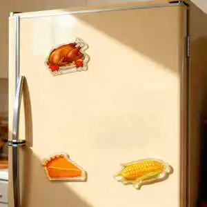 Thanksgiving Gift Magnetic Stickers Transparent Acrylic Cartoon Design Customizable Special Shape Roast Chicken Apple Pie