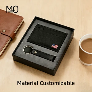 Custom Handmade Souvenir PU Leather Wallet Keychain Gift Set Silk Screen Printed Country Flag Debossed/Embossed Logo Minimalist