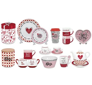 Valentine's Day Dinner Set, Ceramic Gift Dinnerware Set, Valentines Day Cup Set for Women