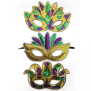 Carnival Half-Face Sequin Three-Color Gold Purple Green Mask Makeup Party Ball Venice Princess Eye Mask