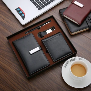 Hot Sale Custom Fathers Day Gift Set for Men Corporate Notebook Gift Set With Keychain Pen Wallet and Box