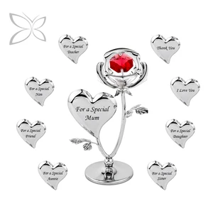 Crystocraft Personalised Engraving Alloy Folk Art Rose Heart Figurine Brilliant Cut Crystals Gift Special Mom Mother Day