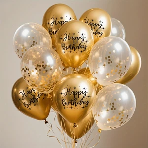 12 Inch Gold Metallic & Clear Confetti Latex Balloons Set for Birthday Party, Wedding and Event Decorations Supplies