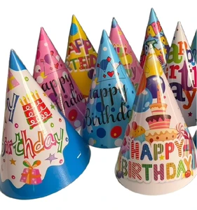 Colorful Happy Birthday Print Cone Party Hats for Kids Adults Photo Booth Props Birthday Party Decorations Supplies Party Favors