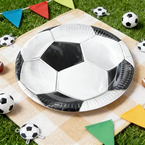 616140 Black White Soccer Ball Shaped Paper Plate Football Party Supplies Disposable Tableware Kids Adults Birthday Celebration