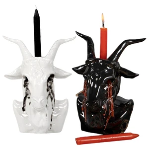 Custom Halloween Decor Accessories Pillar Taper Candle Stick Stand Glazed Ceramic Devil Goat Crying Baphomet Head Candle Holder