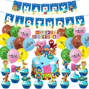 P0C0Y0 Themed Birthday Party Decorations Set Including Bunting Balloons Cake Toppers for Toddler Kids First Birthday Supplies