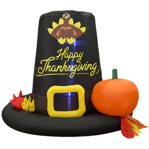 6 FT Inflatable Thanksgiving Pilgrim Hat Decoration with LED Fall Stacked Pumpkins Blessed Thanksgiving for Autumn Harvest Fall