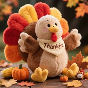 Custom Thanksgiving Turkey Mascot Plush Toy with Thankful Bib Personalized Holiday Stuffed Animal Gift OEM ODM