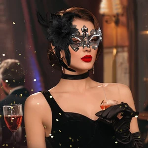 Carnival Masquerade Metal Mask Costume Ball Holiday Party Half-Face Rhinestone-Encrusted Hollowed-Out One Size Attire