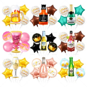 5pcs/set Beer Cup Foil Balloons Happy Birthday Party Decorations Adult Balls Cheering Cup Champagne Whiskey Bottle air Globos