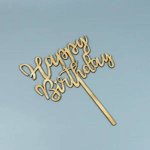 Bamboo Happy Birthday Cake Toppers for Cupcakes-Cake Decoration Cupcake Decorating Supplies Children's Party Accessories