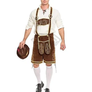 Men Bavarian Lederhosen Costume Oktoberfest Outfit Traditional German Beer Festival Leather Shorts with Braces and Shirt