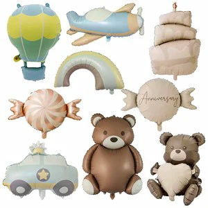 Matte Foil Balloons Cartoon Bear Retro Car Rainbow Helium Balloons for Children's Birthday Party Decorate Candy Hot Air Balloon