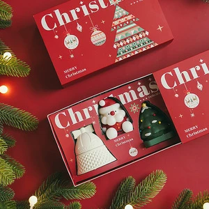 3pcs Set Gift Box Customizable Soy Wax 3D Tree Shape Mini Christmas Scented Candle Low MOQ for Holiday Party Favors and Gifts