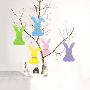Hot Selling Beautiful Easter Theme Decoration Supplies Ornaments Easter Felt Rabbit Shape Hanging Ornaments with Glitter Bow