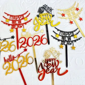 Hot Sale New Year's Eve Party Decoration Cheers Banner Shape Cake Topper Acrylic Happy New Year Cake Topper