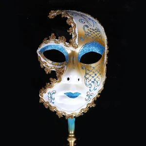 Venetian Masquerade Mask with Stick for Women Halloween Party Italian Carnival Style Ball Performance Mask for Festive Events