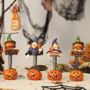 New Product-Modern Halloween Decorations-Pumpkin Witch Spring Pendulum Piece Die Cutting Printing for Tabletop Garden Resin