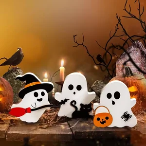 Customizable Halloween Ghost Wooden Decorative Items for Party Table Decorations
