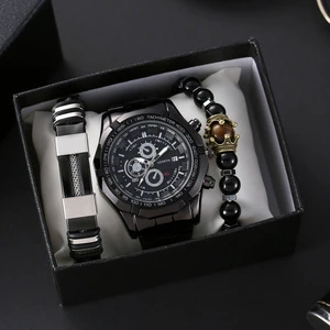 Men's Steel Strap Watch Bracelet Three-Piece Set Box Souvenir Father's Day Thanksgiving Christmas Valentine's Day Gift Set