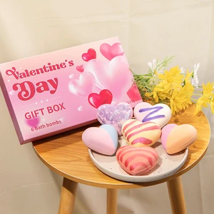 Valentine Day Gifts Set Printed Heart Shape Organic Aromatherapy Essential Oil Bath Bomb Set