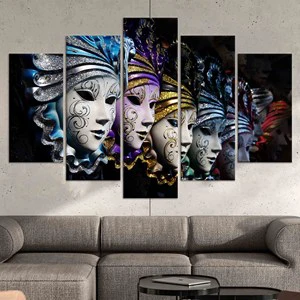 Elegant Venetian Carnival Mask Printed Canvas: Modern Home Decor,SET OF 5 MIX CANVAS