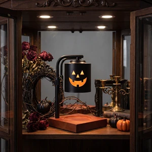 Adjustable Height Solid Wood Base Halloween Pumpkin Wax Melter Lamp For Fall Home Decor & Holiday Gift