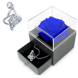 Hfloral Customized Wedding Birthday Present Valentine Luxury Preserved Roses Jewelry Gift Box Eternal Rose With Jewelry Box