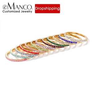 eManco Exquisite Gorgeous Birthstone Multi-Color Crystal Rings Stainless Steel PVD for Women Daily Party Festival Jewelry