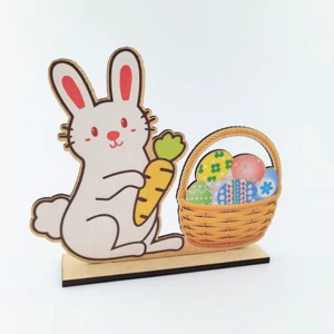 Easter Wooden Craft Easter Bunny and Egg With Basket Custom Wood Crafts Easter Decoration for Holiday