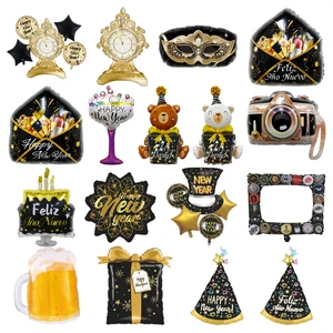 Spanish Feliz Ano Nuevo Globos Backdrop Decoration Black Happy New Year Party Decoration Balloons