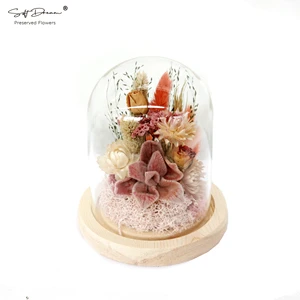 Hot Sell Decorative Preserved Flowers Natural Real Dried Flowers in Glass for Valentine's Day Christmas Gifts